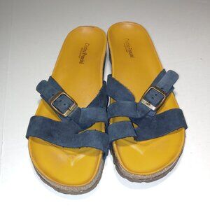 Christina Francini Leather Slides Wedge Sandals 10 Dark Navy Blue